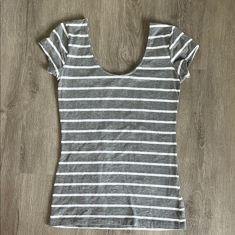 Garage Gray and White Striped Short Sleeve Tee